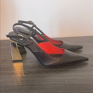 Zara Black and Red Heels with Gold Accent